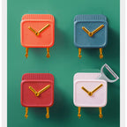 Wall Mounted Storage Box PP Clock Shaped Multifunctional Container with Hooks for Dormitory Bedside Orange