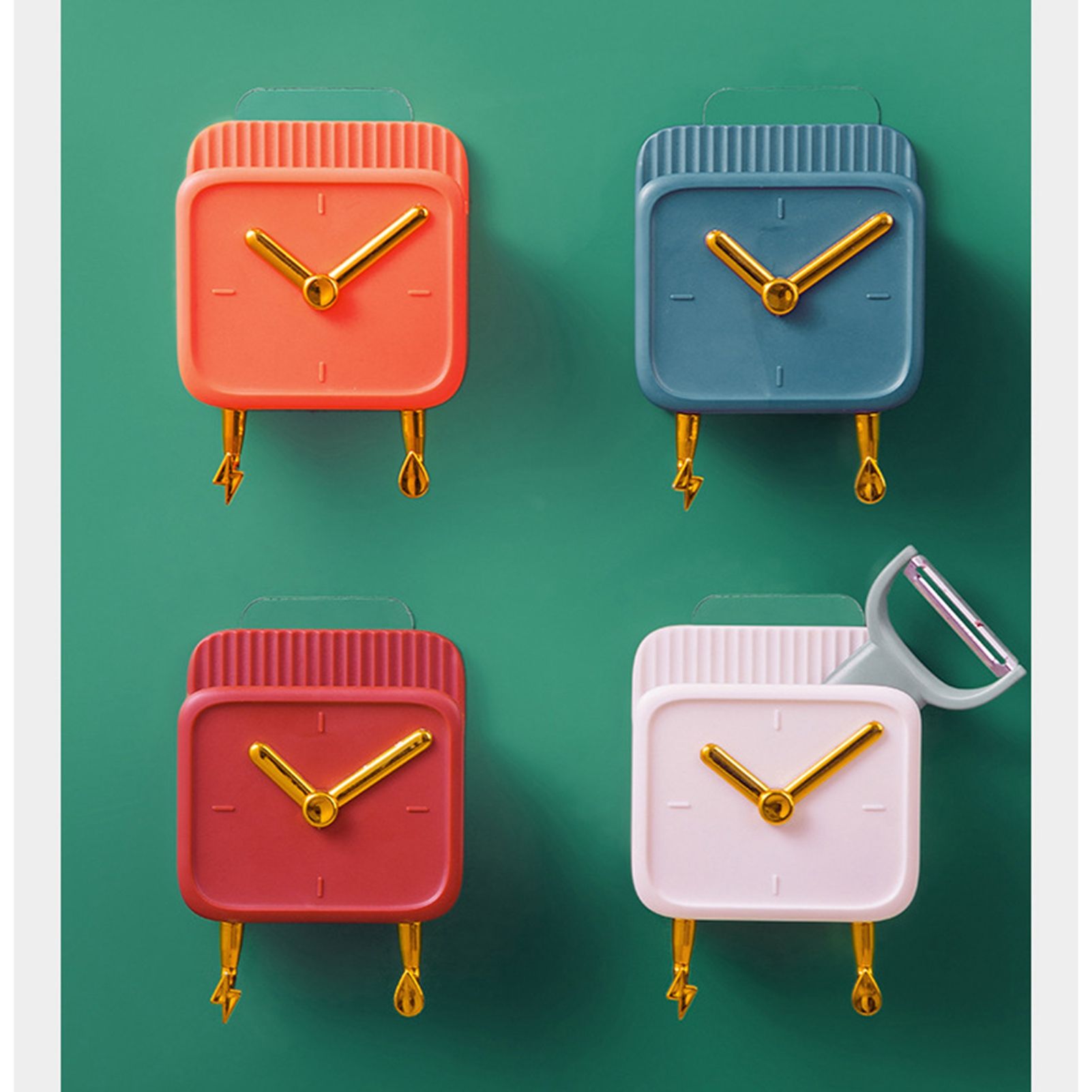 Wall Mounted Storage Box PP Clock Shaped Multifunctional Container with Hooks for Dormitory Bedside Orange