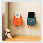 Wall Mounted Storage Box PP Clock Shaped Multifunctional Container with Hooks for Dormitory Bedside Orange