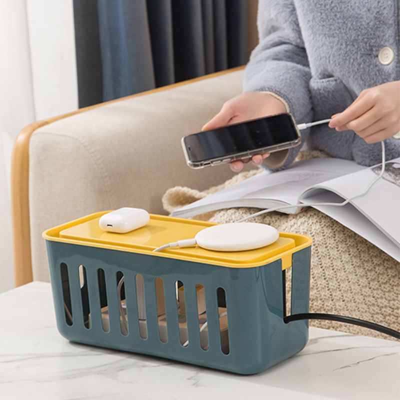 Power Strip Storage Box Hollow Heat Dissipation Simple 6 Charging Hole Cord Cable Container for Home Blue and Yellow