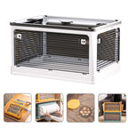 Clothes Storage Box Clear Transparent 4 Way Opening Bottom Pulley Design Plastic PET Storage Container for Home Brown White Medium 47.5x35.5x24