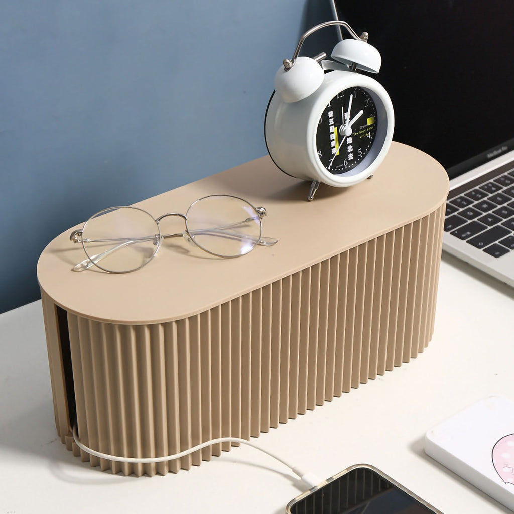 Cable Organizer Box Large Capacity Durable ABS Detachable Cover Insulated Cord Management Box for PC TV Appliances Light Coffee Small Size