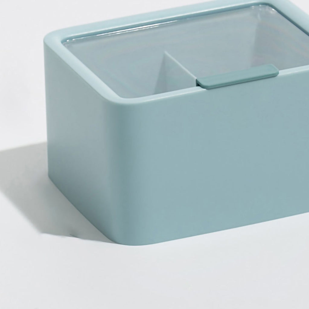 Lipstick Storage Box Large Capacity Double Layer Grid Design Transparent Storage Box with Lid for Home Office Blue