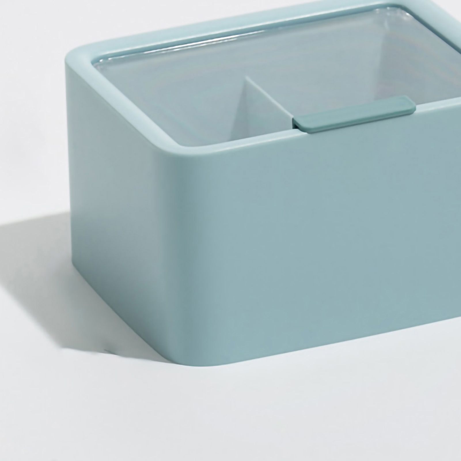 Lipstick Storage Box Large Capacity Double Layer Grid Design Transparent Storage Box with Lid for Home Office Blue