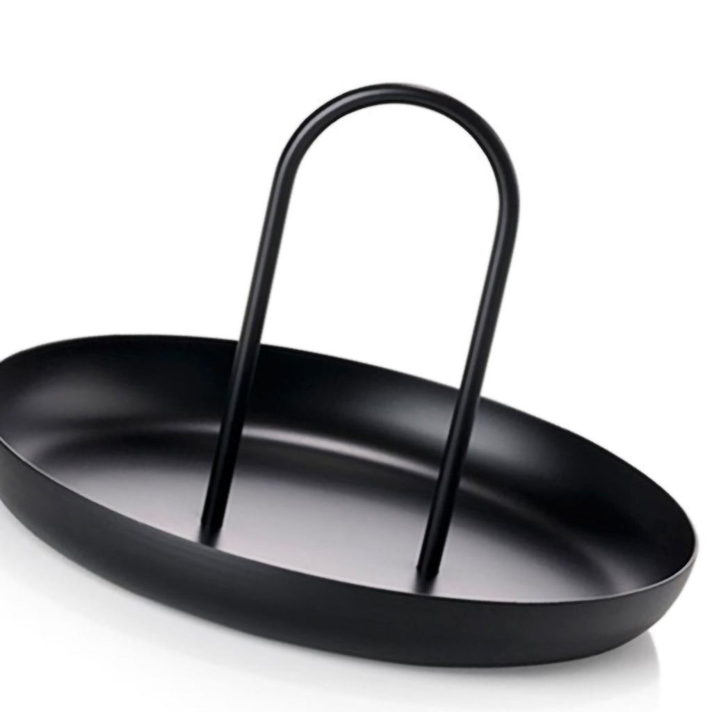 Serving Tray Metal Round Portable Table Top Storage Tray Simple Modern Style with Handle Black