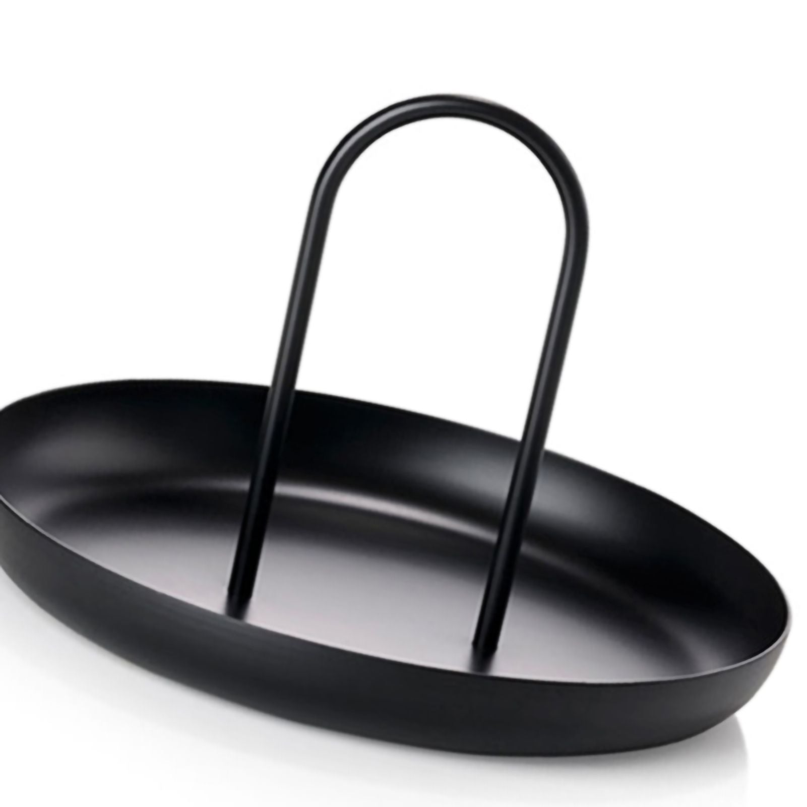 Serving Tray Metal Round Portable Table Top Storage Tray Simple Modern Style with Handle Black