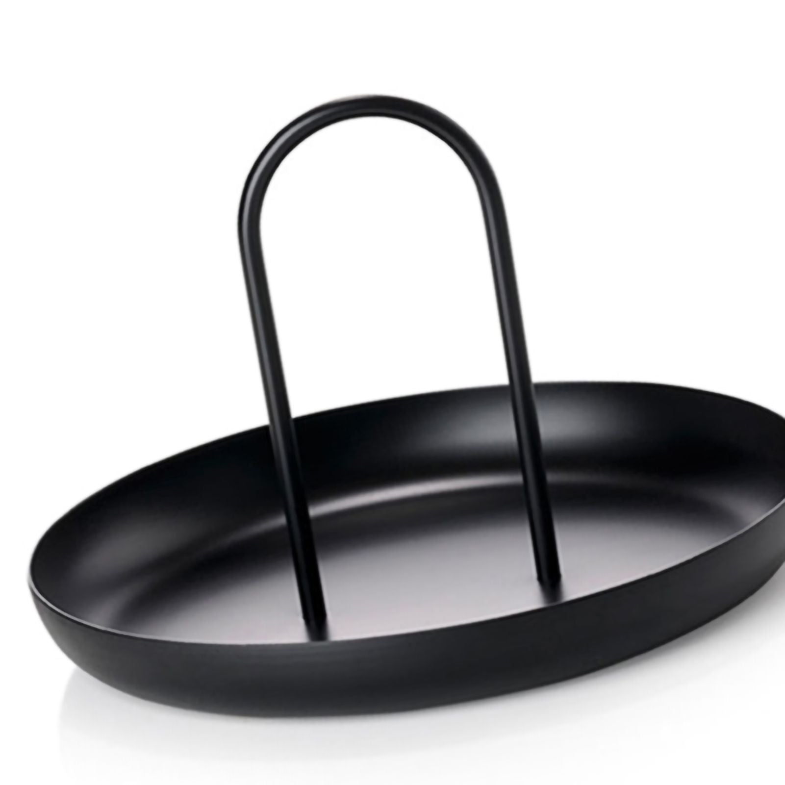 Serving Tray Metal Round Portable Table Top Storage Tray Simple Modern Style with Handle Black