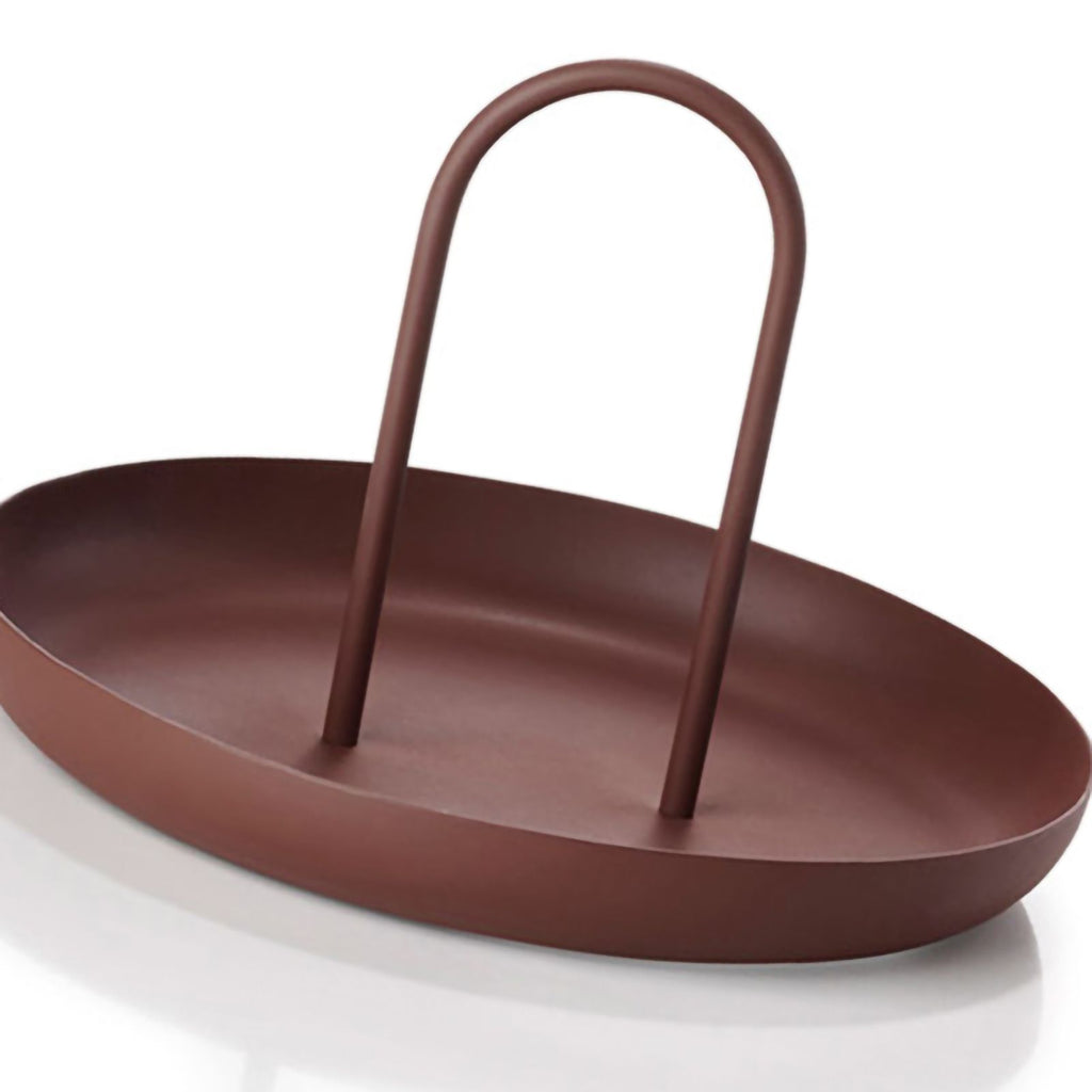 Serving Tray Metal Round Portable Table Top Storage Tray Simple Modern Style with Handle Red