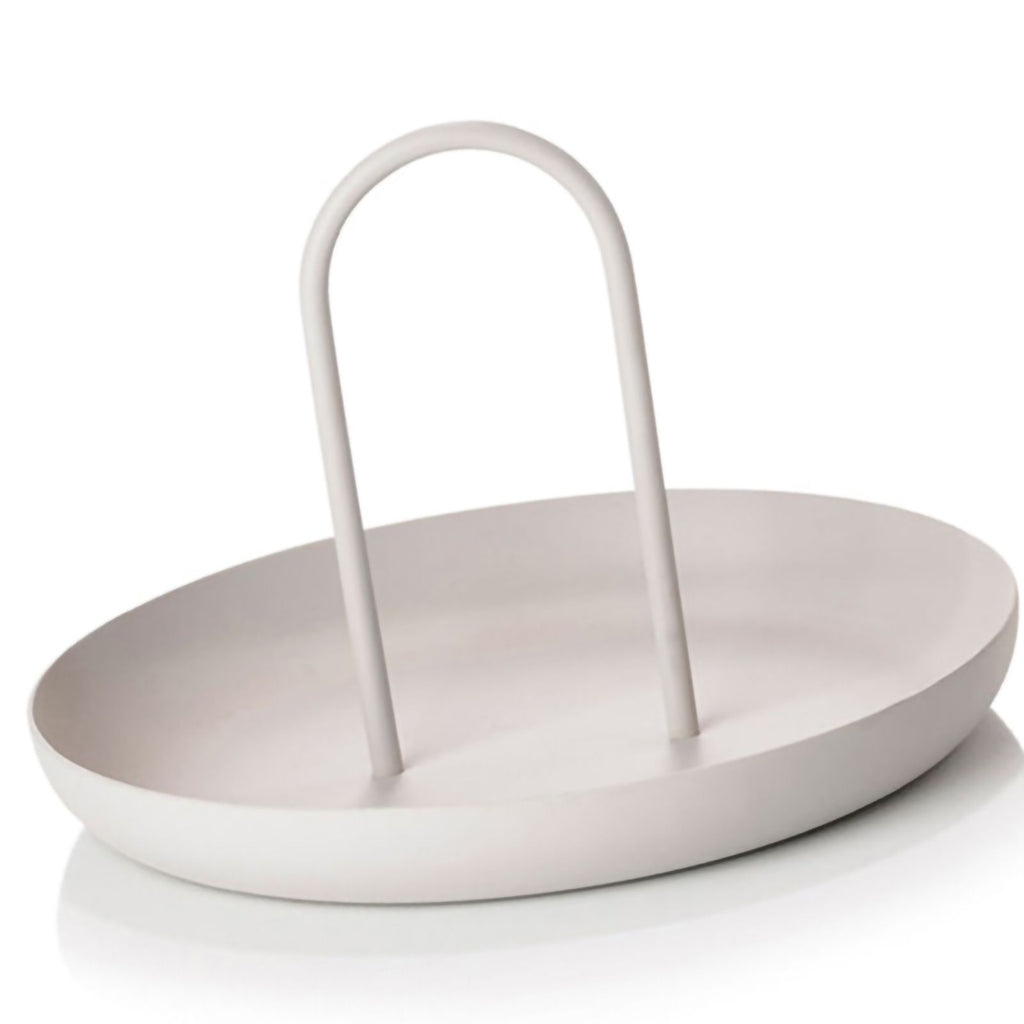 Serving Tray Metal Round Portable Table Top Storage Tray Simple Modern Style with Handle Grey