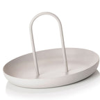 Serving Tray Metal Round Portable Table Top Storage Tray Simple Modern Style with Handle Grey