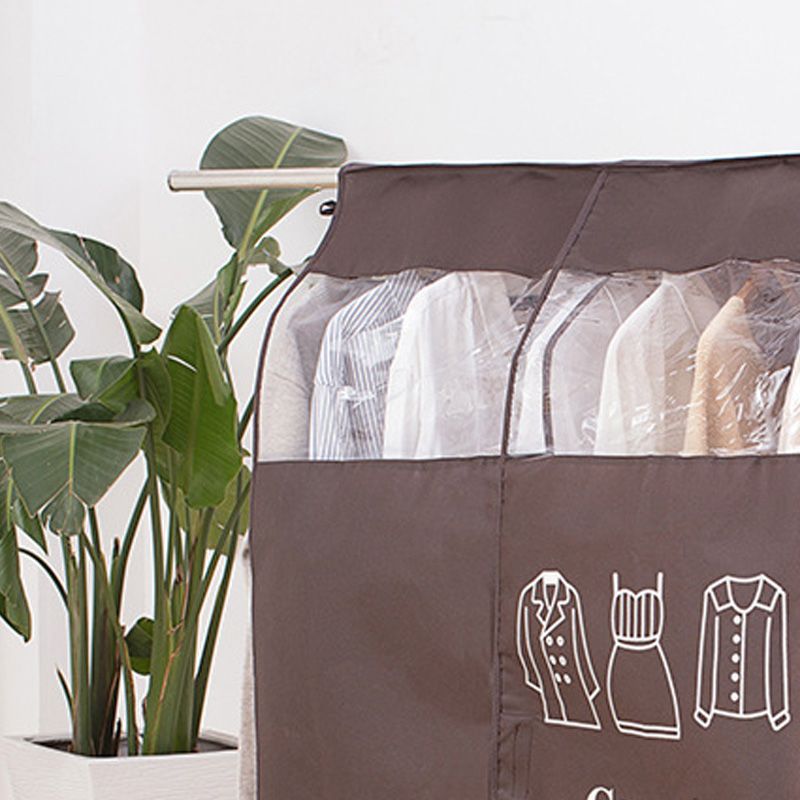 Clothes Dust Cover Nonwoven Dust Prevention Waterproof Transparent Window Design Hanging Garment Protectors Coffee