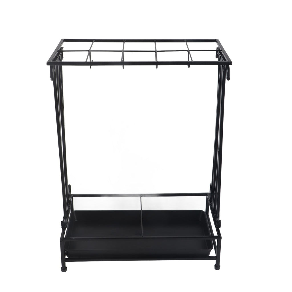Umbrella Storage Rack Iron with Drip Tray 10 Holes 8 Hooks Umbrella Rack Stand for Home Hotel Lobby Black