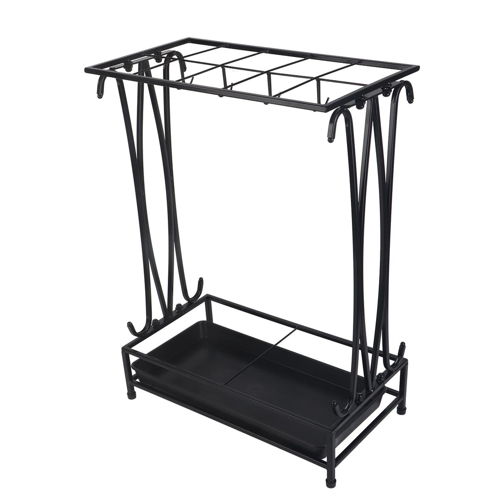 Umbrella Storage Rack Iron with Drip Tray 10 Holes 8 Hooks Umbrella Rack Stand for Home Hotel Lobby Black