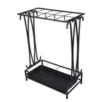 Umbrella Storage Rack Iron with Drip Tray 10 Holes 8 Hooks Umbrella Rack Stand for Home Hotel Lobby Black