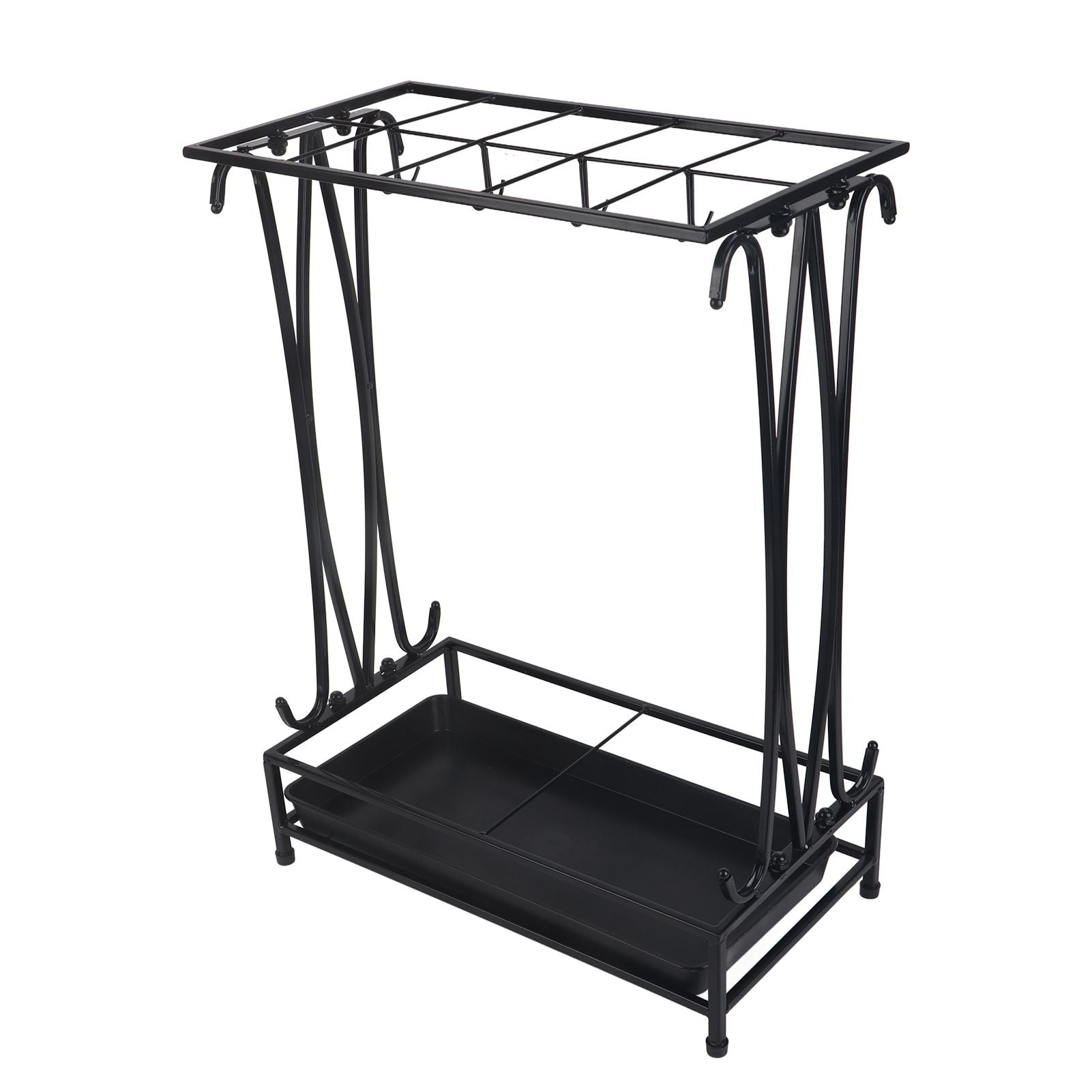 Umbrella Storage Rack Iron with Drip Tray 10 Holes 8 Hooks Umbrella Rack Stand for Home Hotel Lobby Black