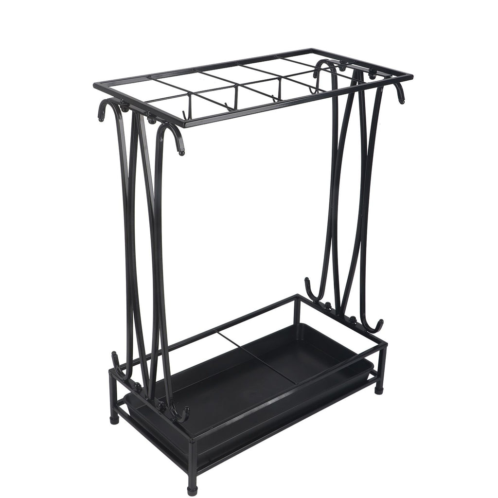 Umbrella Storage Rack Iron with Drip Tray 10 Holes 8 Hooks Umbrella Rack Stand for Home Hotel Lobby Black