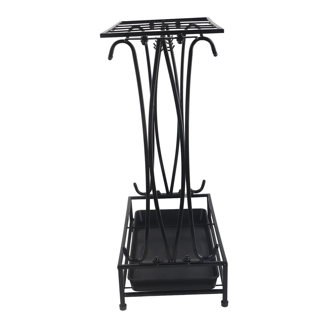 Umbrella Storage Rack Iron with Drip Tray 10 Holes 8 Hooks Umbrella Rack Stand for Home Hotel Lobby Black