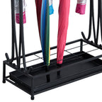 Umbrella Storage Rack Iron with Drip Tray 10 Holes 8 Hooks Umbrella Rack Stand for Home Hotel Lobby Black
