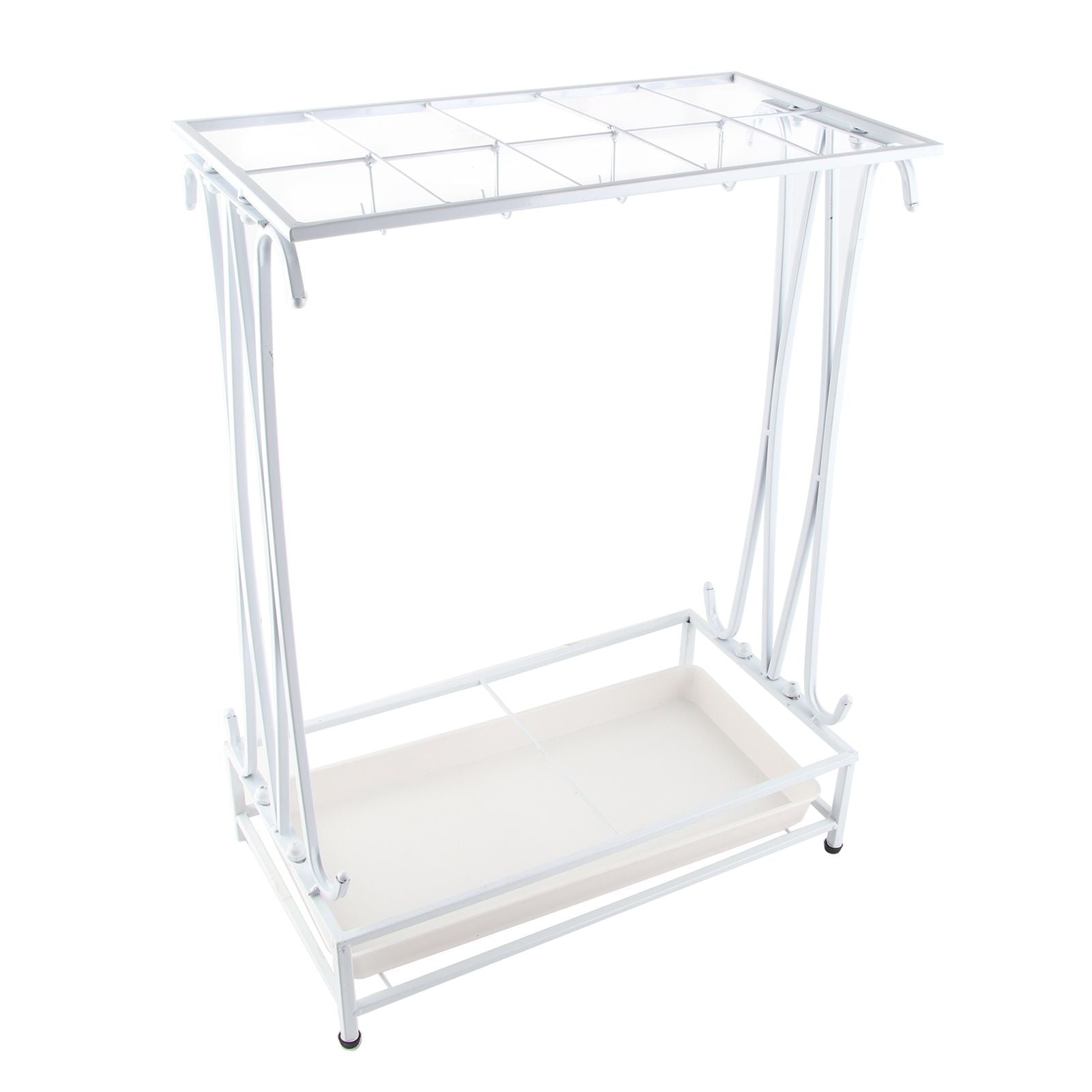 Umbrella Storage Rack Iron with Drip Tray 10 Holes 8 Hooks Umbrella Rack Stand for Home Hotel Lobby White