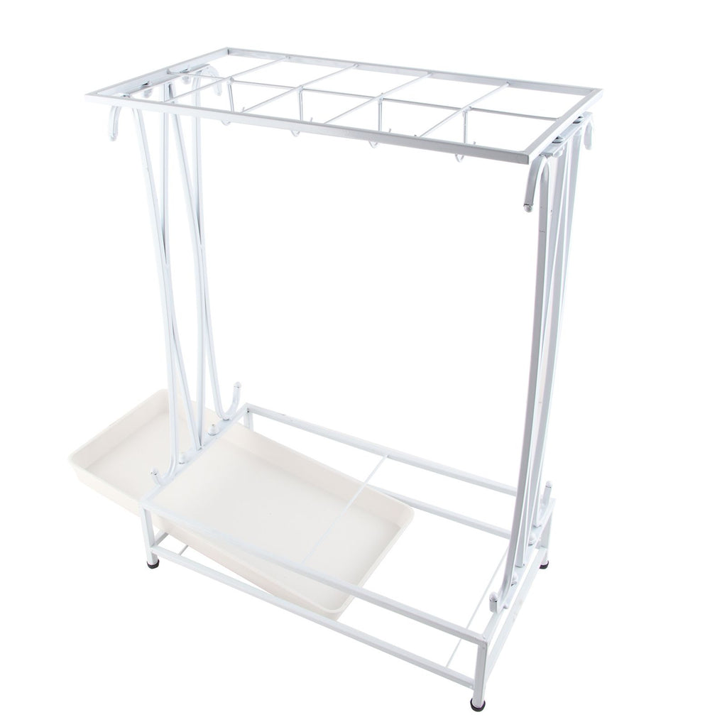 Umbrella Storage Rack Iron with Drip Tray 10 Holes 8 Hooks Umbrella Rack Stand for Home Hotel Lobby White