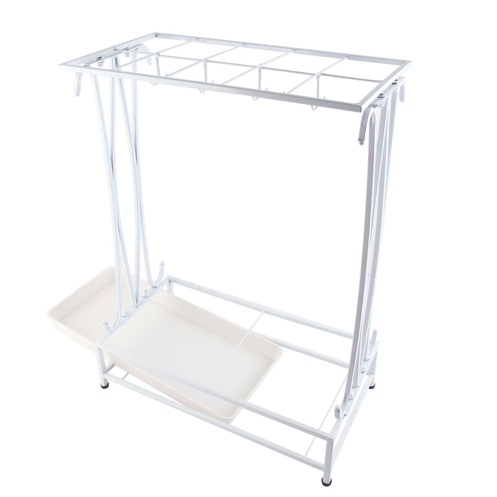 Umbrella Storage Rack Iron with Drip Tray 10 Holes 8 Hooks Umbrella Rack Stand for Home Hotel Lobby White