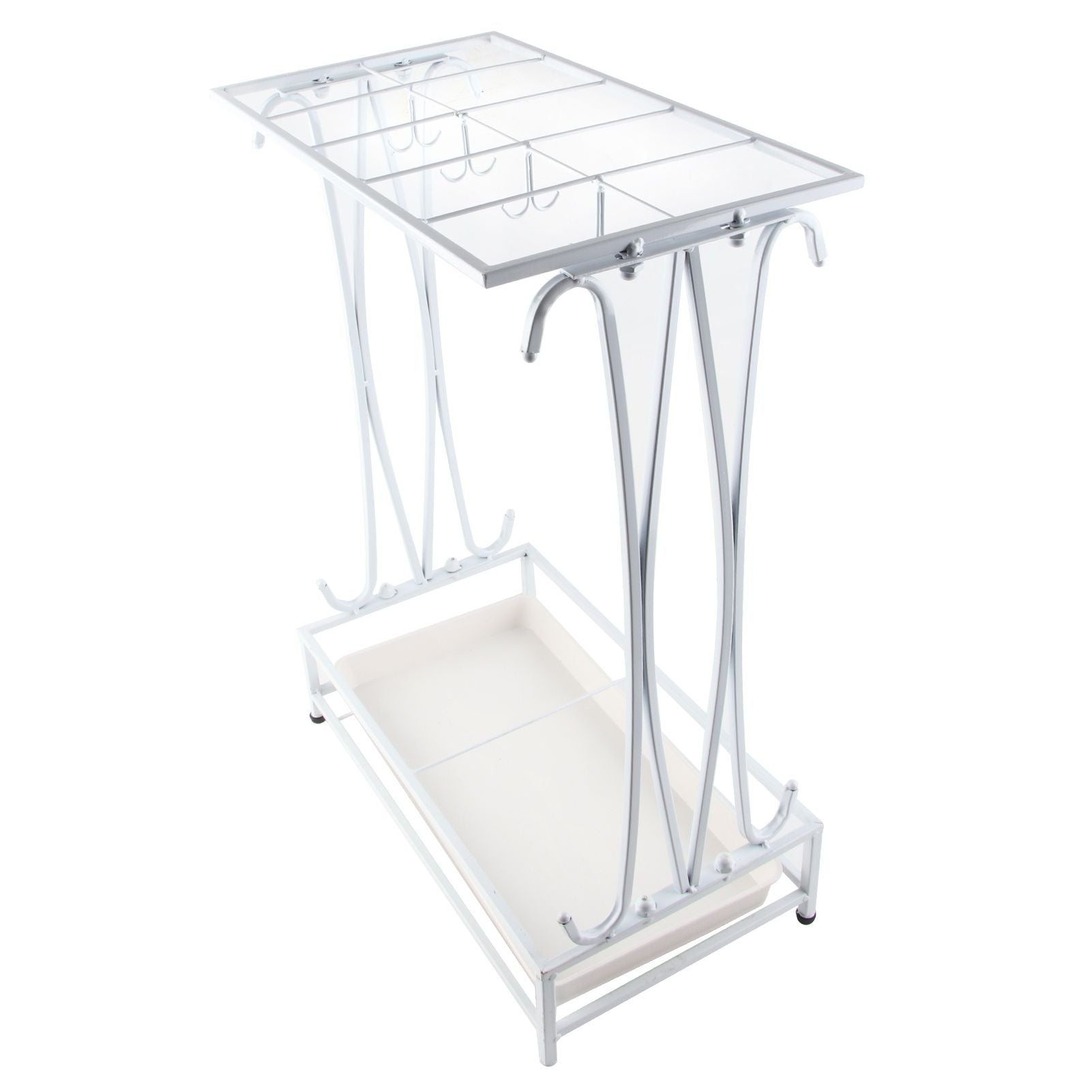 Umbrella Storage Rack Iron with Drip Tray 10 Holes 8 Hooks Umbrella Rack Stand for Home Hotel Lobby White