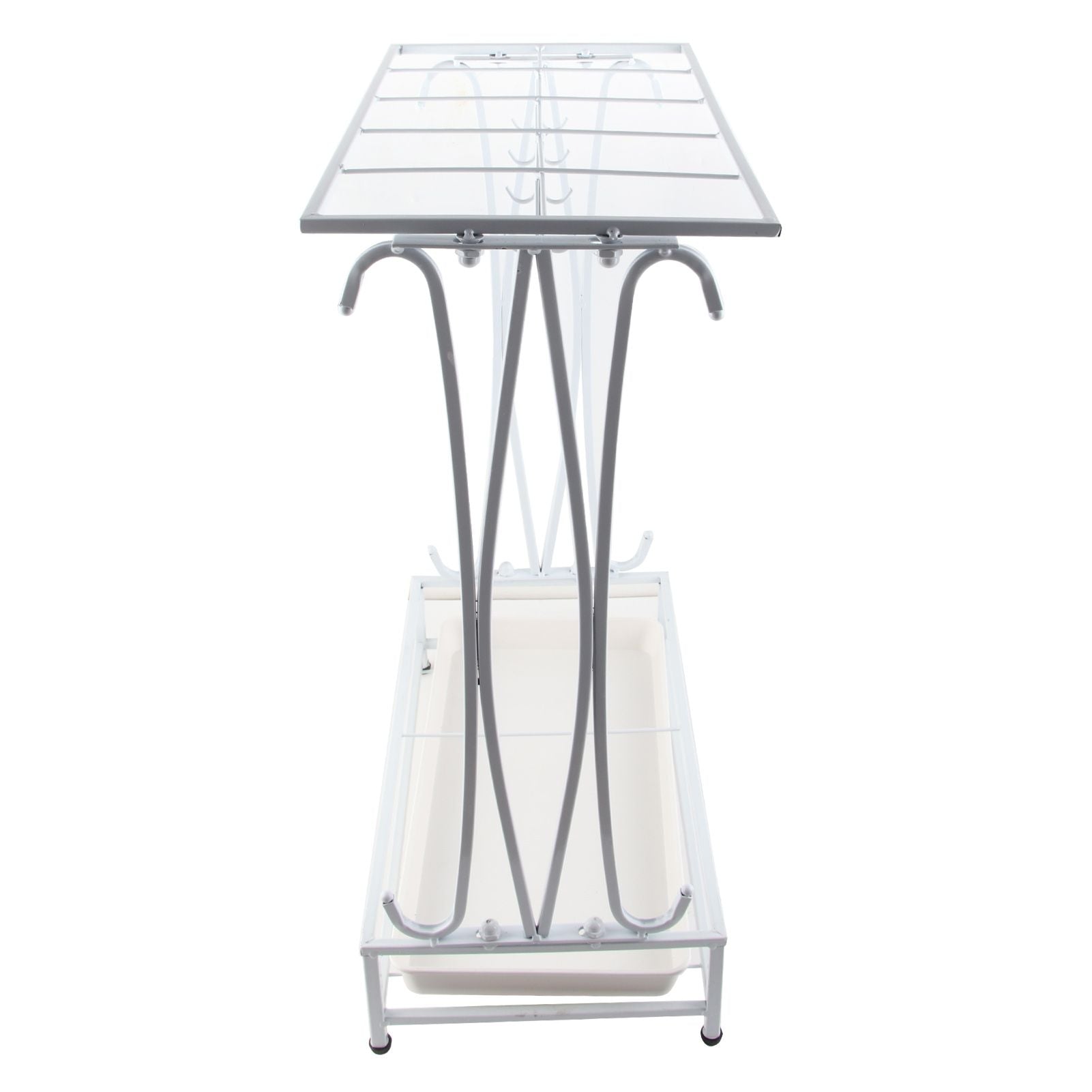 Umbrella Storage Rack Iron with Drip Tray 10 Holes 8 Hooks Umbrella Rack Stand for Home Hotel Lobby White