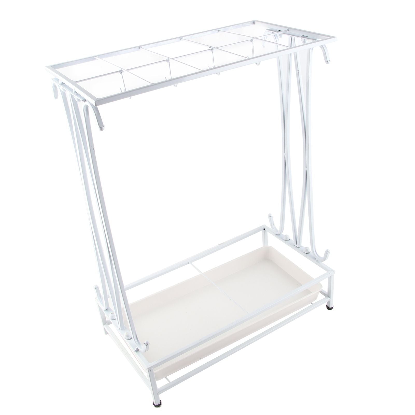 Umbrella Storage Rack Iron with Drip Tray 10 Holes 8 Hooks Umbrella Rack Stand for Home Hotel Lobby White