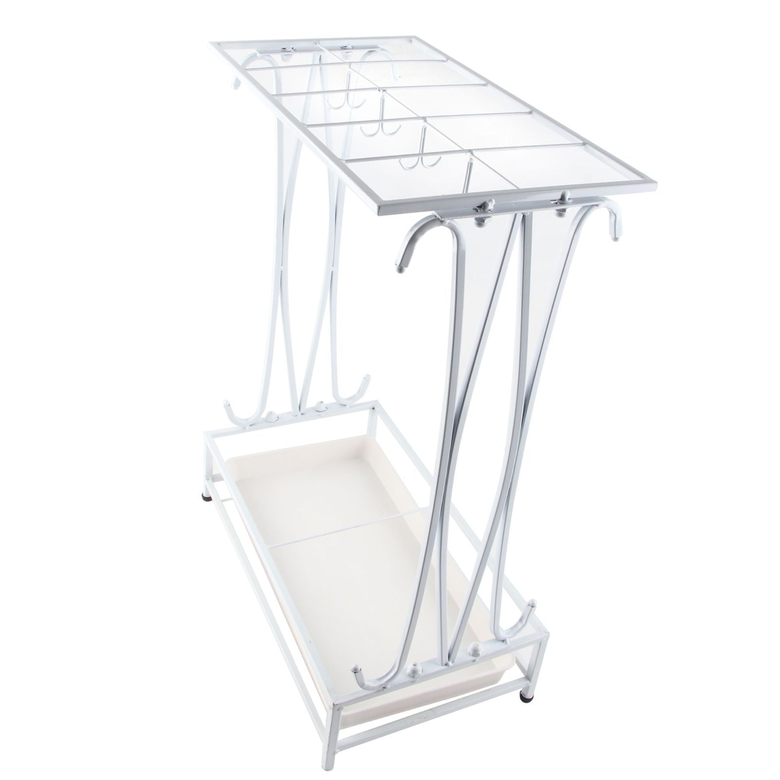 Umbrella Storage Rack Iron with Drip Tray 10 Holes 8 Hooks Umbrella Rack Stand for Home Hotel Lobby White