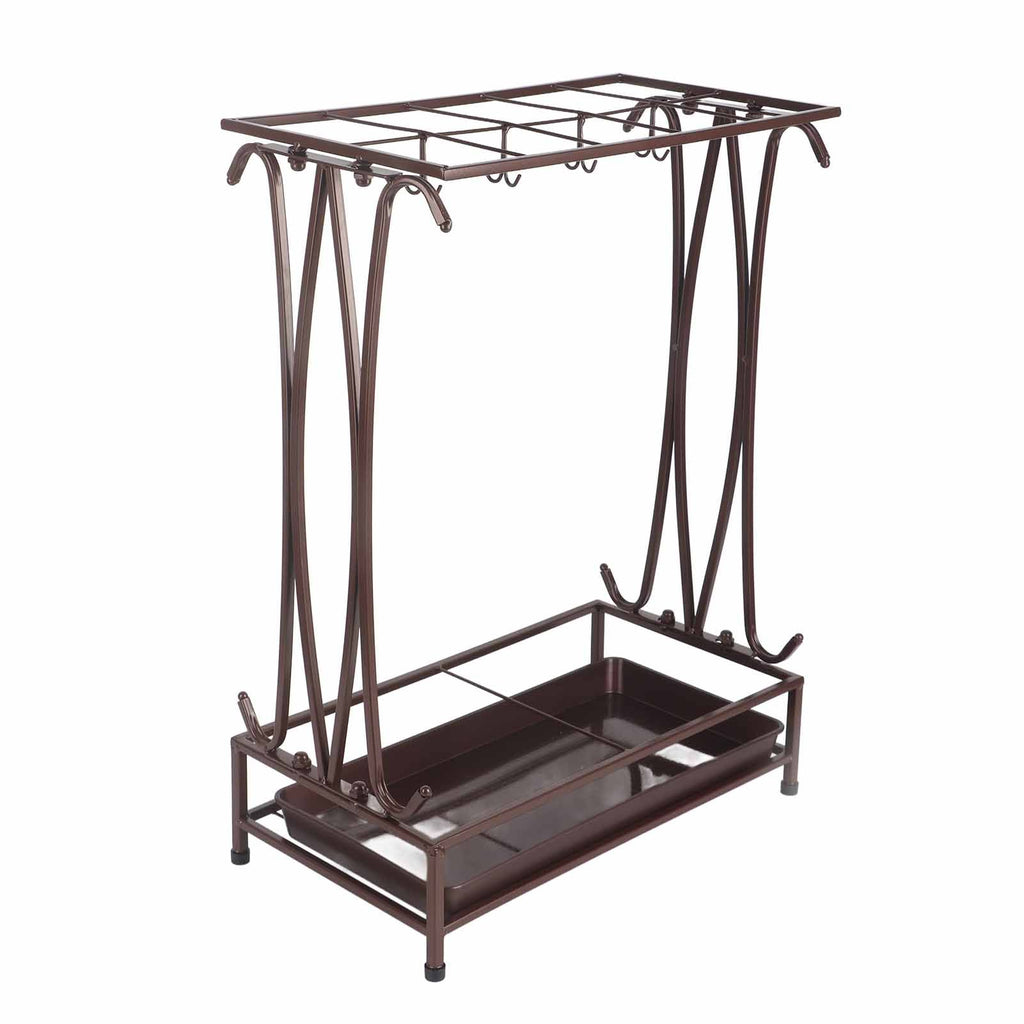 Umbrella Storage Rack Iron with Drip Tray 10 Holes 8 Hooks Umbrella Rack Stand for Home Hotel Lobby Bronze