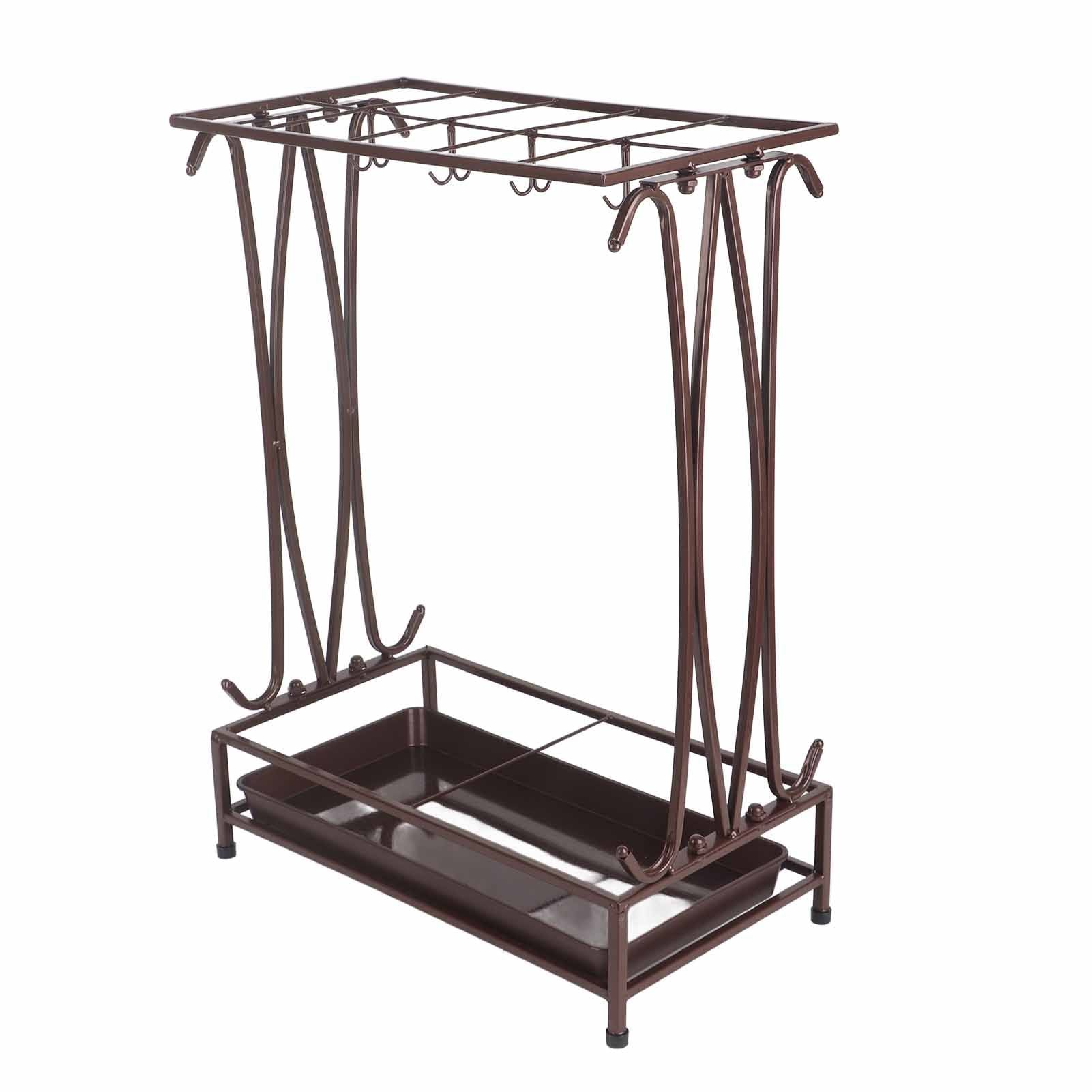 Umbrella Storage Rack Iron with Drip Tray 10 Holes 8 Hooks Umbrella Rack Stand for Home Hotel Lobby Bronze