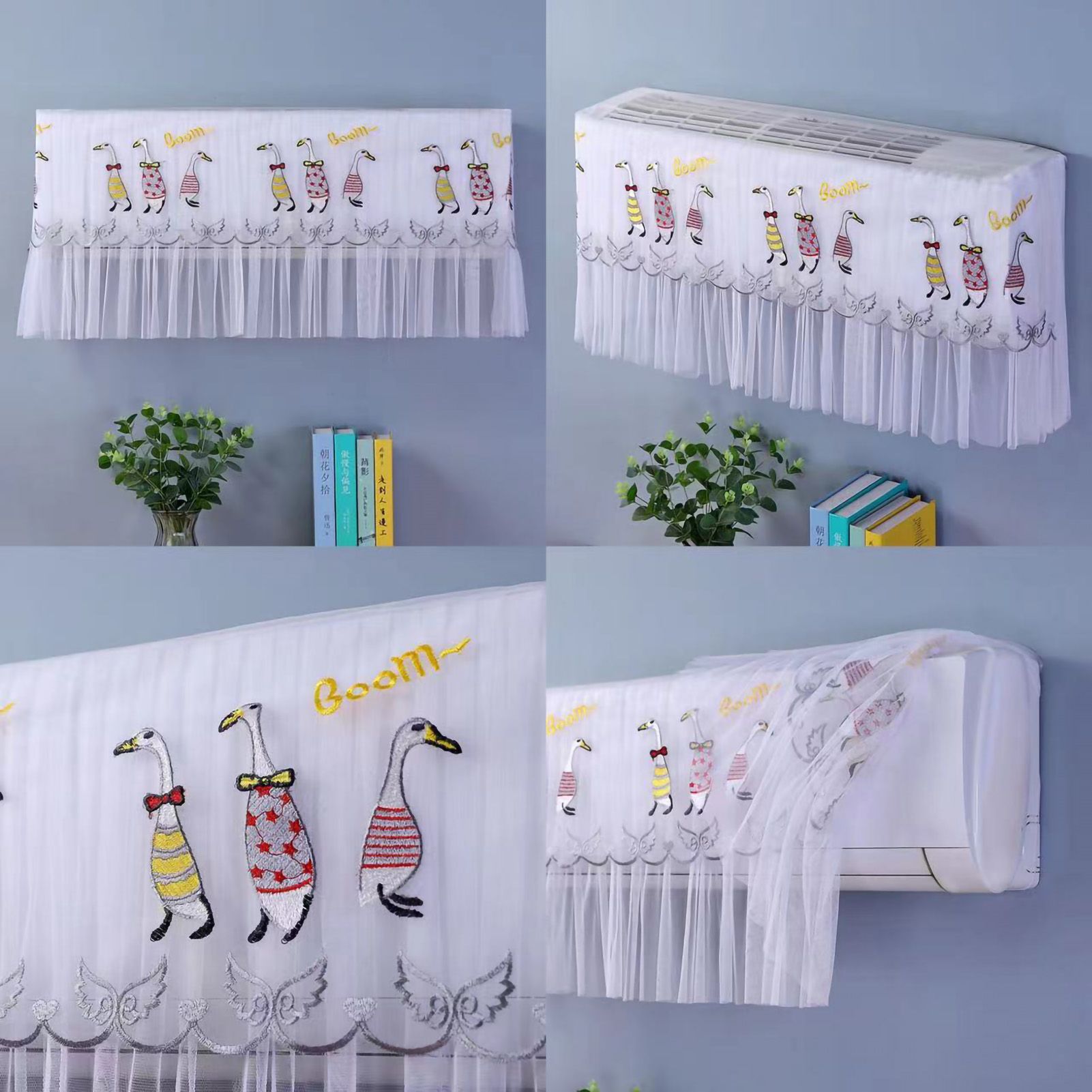 1.5P Air Conditioner Dust Cover Dustproof Wall Mounted Air Conditioner Protective Case Home Decorative Dust Cover Yellow English Duck 1.5P‑2P Within 94cm/37in