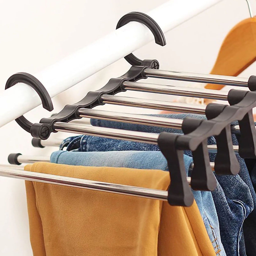 Stainless Steel Hangers Home Multifunctional Foldable Trouser Rack Retractable Trouser Storage Rack Trouser Rack Black