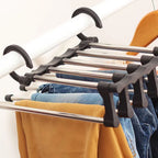 Stainless Steel Hangers Home Multifunctional Foldable Trouser Rack Retractable Trouser Storage Rack Trouser Rack Black
