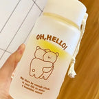 Kids Water Bottle Cute Cartoon Printing Handle Design Healthy Odorless Good Sealing Students Water Cup Hug Bear