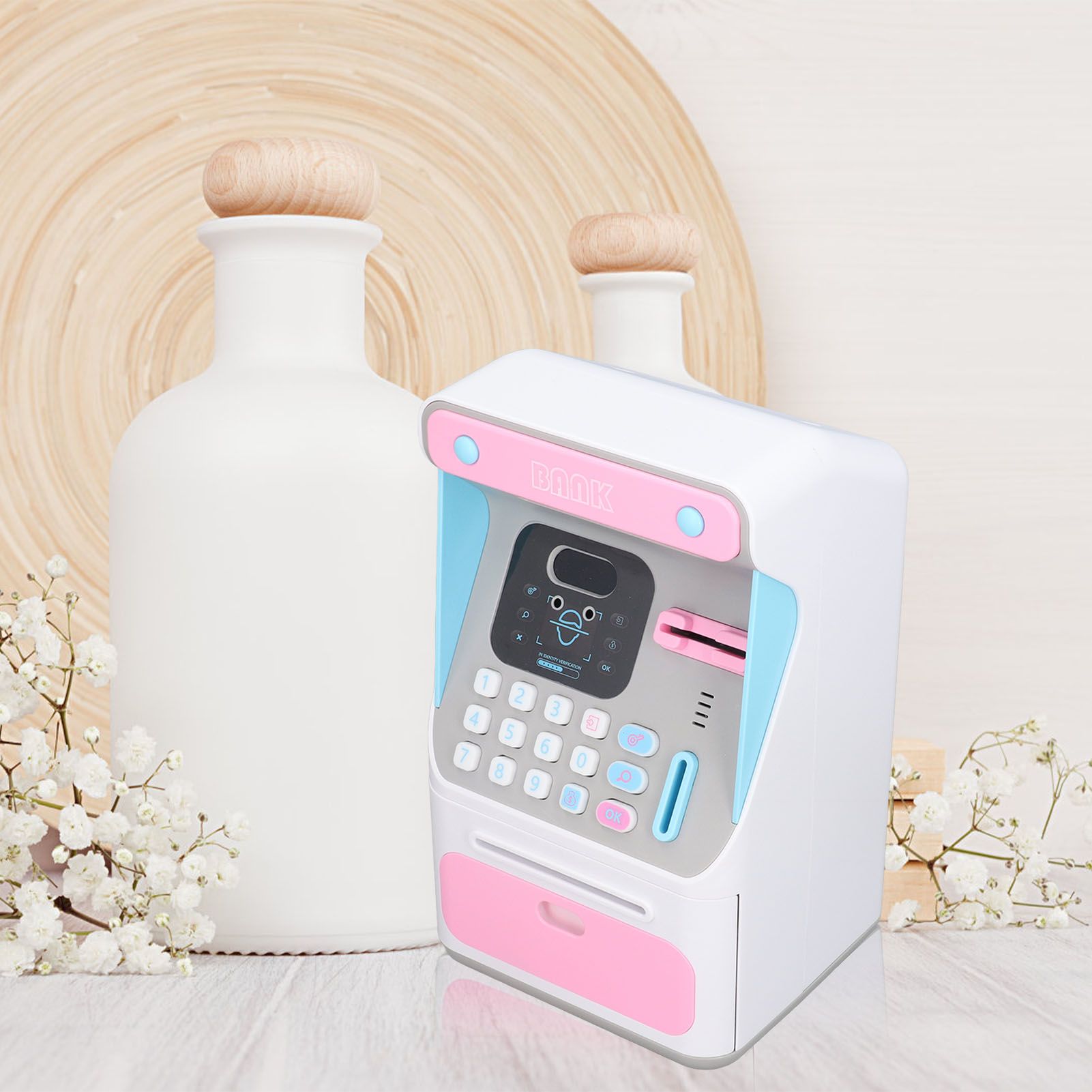 Kids ATM Savings Money Bank Large Capacity Password Safe Face Recognition Money Bank Machine for Kids