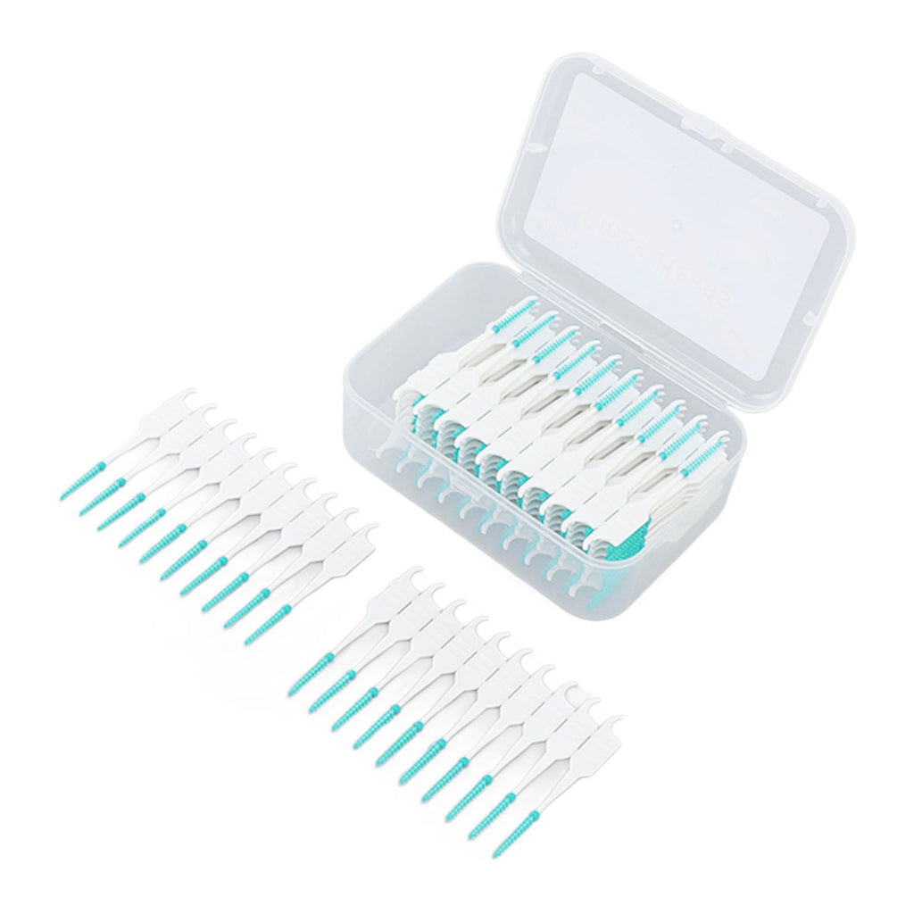 Interdental Brush Disposable Soft Silicone Head Portable Floss Toothpick Brush with Case for Oral Care 200pcs Mint Green