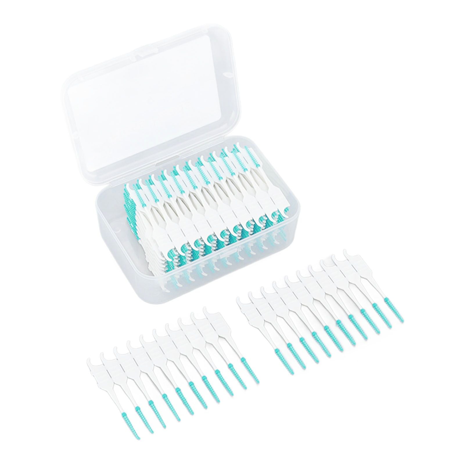Interdental Brush Disposable Soft Silicone Head Portable Floss Toothpick Brush with Case for Oral Care 200pcs Mint Green