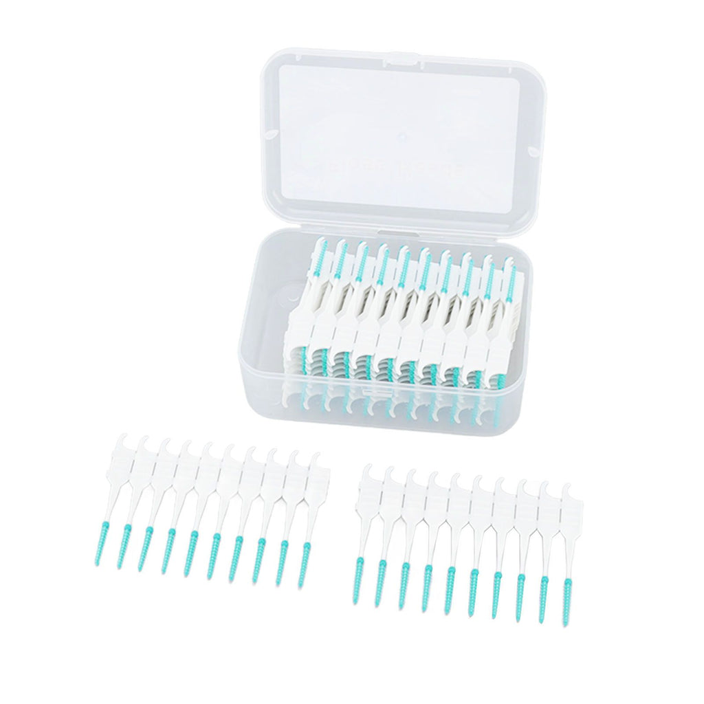 Interdental Brush Disposable Soft Silicone Head Portable Floss Toothpick Brush with Case for Oral Care 200pcs Mint Green