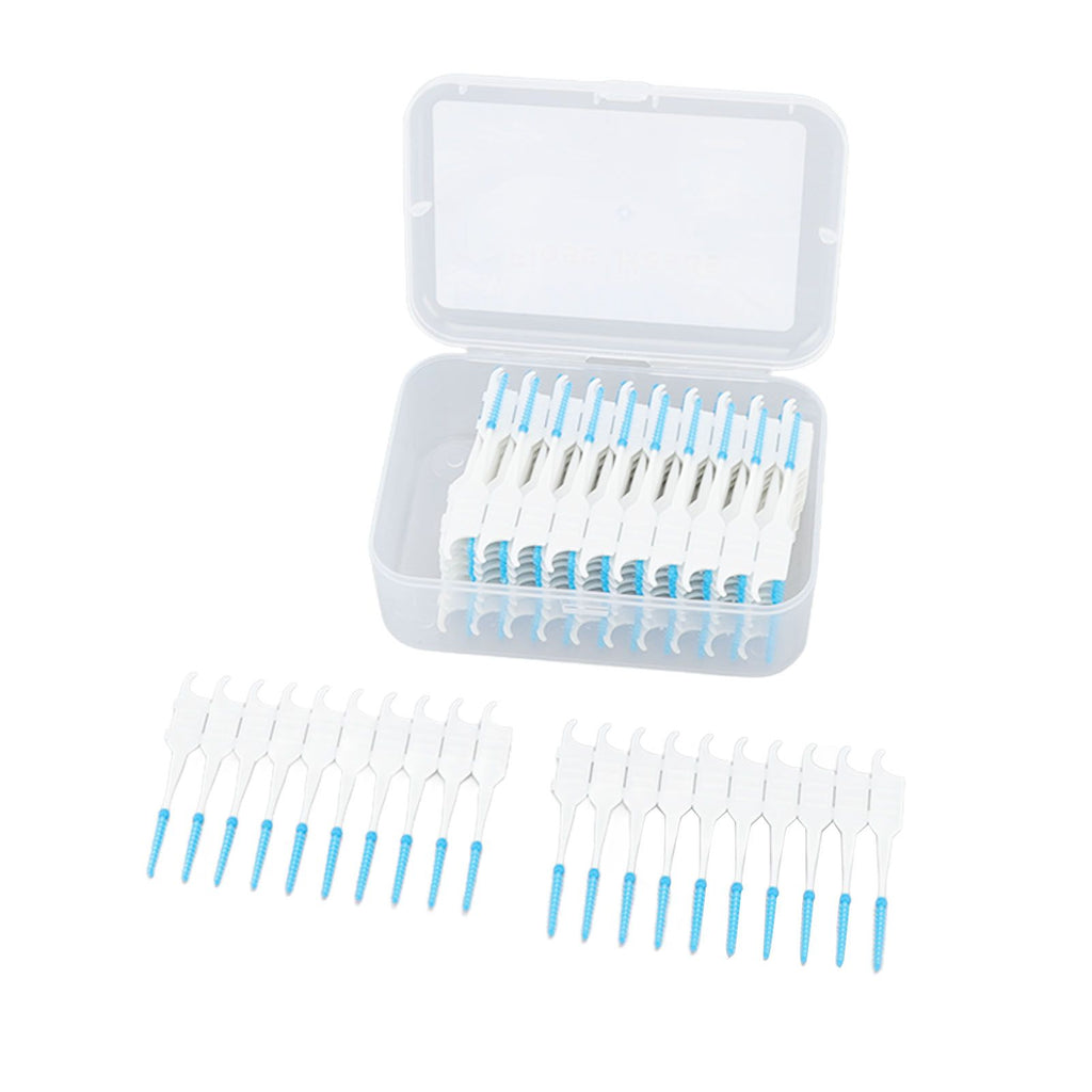 Interdental Brush Disposable Soft Silicone Head Portable Floss Toothpick Brush with Case for Oral Care 200pcs Blue