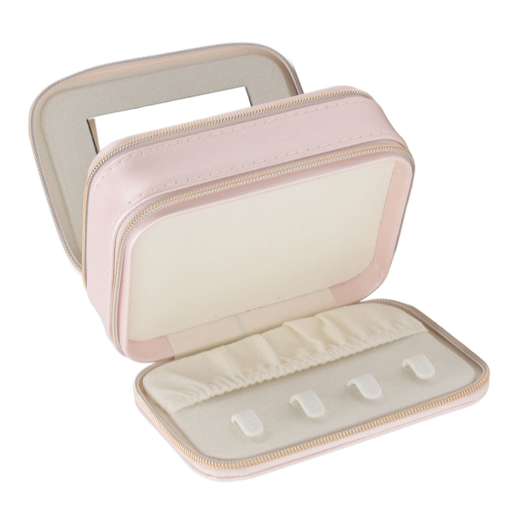 Jewelry Case Double Layer Portable Pink Necklace Hook Design Convenient Handle Travel Jewelry Box