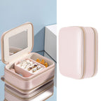 Jewelry Case Double Layer Portable Pink Necklace Hook Design Convenient Handle Travel Jewelry Box