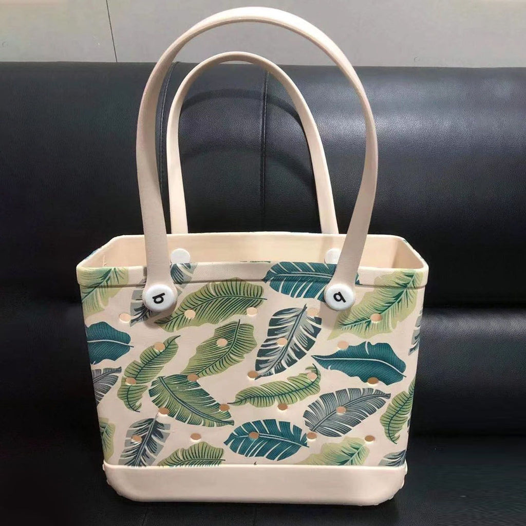 Women Storage EVA Handbag Hole Design Beach Casual Bag for Outdoor Sport Shopping Traveling Leaves Small