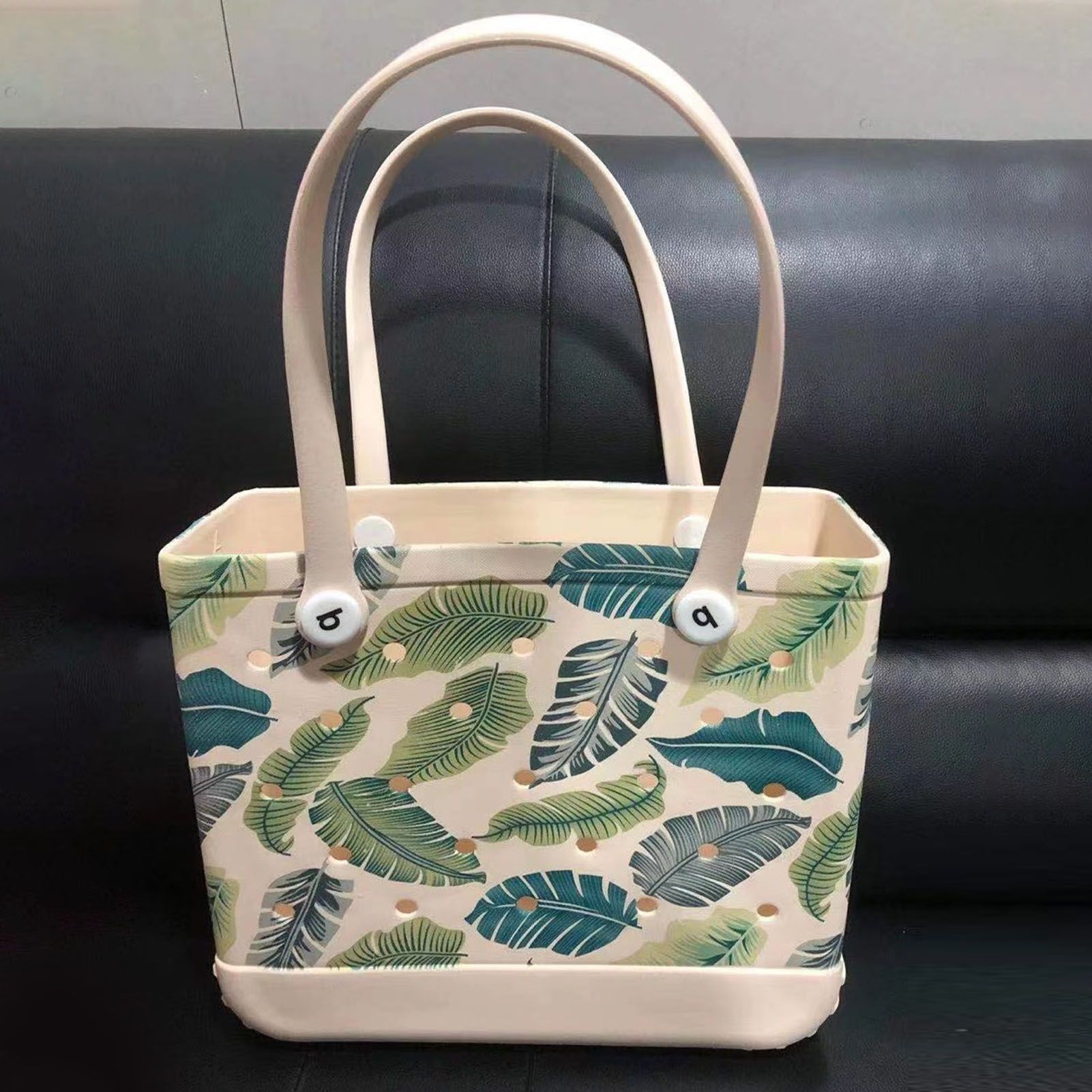 Women Storage EVA Handbag Hole Design Beach Casual Bag for Outdoor Sport Shopping Traveling Leaves Small