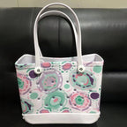 Women Storage EVA Handbag Hole Design Beach Casual Bag for Outdoor Sport Shopping Traveling White Print Small