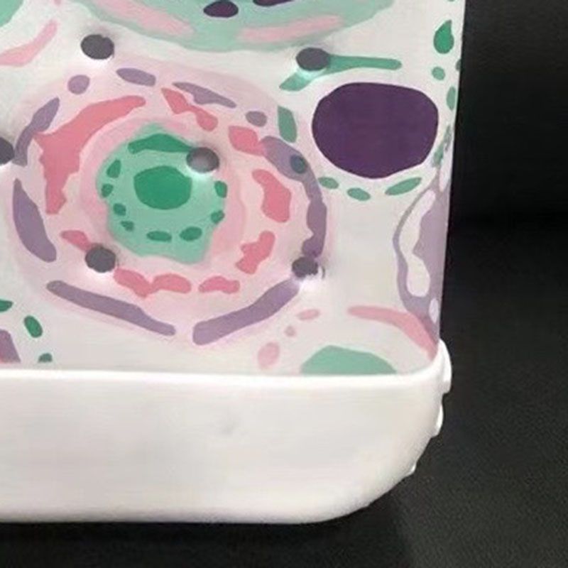 Women Storage EVA Handbag Hole Design Beach Casual Bag for Outdoor Sport Shopping Traveling White Print Small