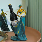 Dancing Girl Figurines Wine Holder Statue Synthetic Resin Wine Bottle Rack Stand for Bar Counter Home Decoration Blue