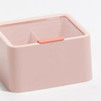 Cosmetic Storage Box Plastic Dustproof Double Grids Makeup Container with Lid for Makeup Cotton Swab Dental Floss Pink
