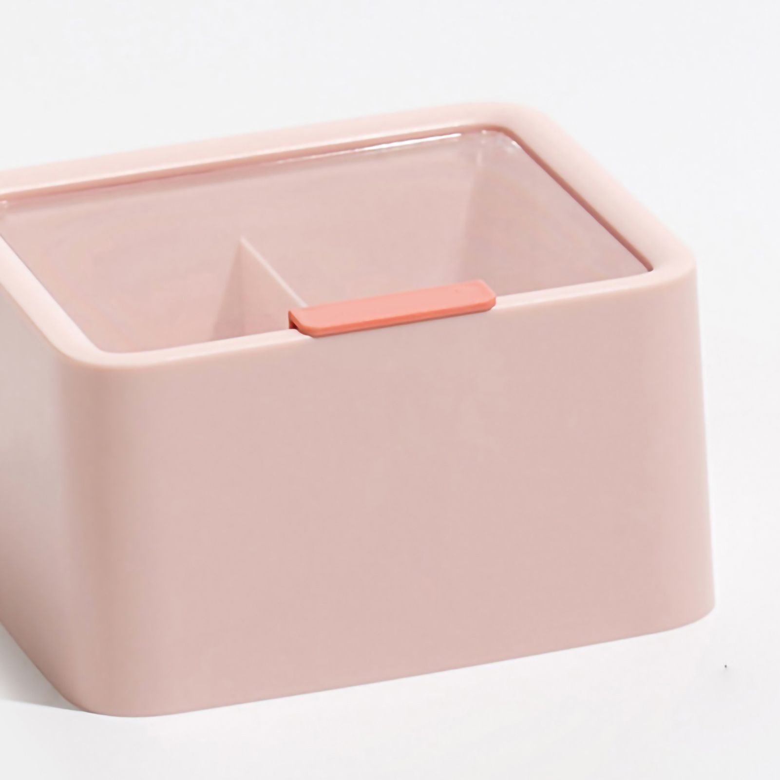Cosmetic Storage Box Plastic Dustproof Double Grids Makeup Container with Lid for Makeup Cotton Swab Dental Floss Pink