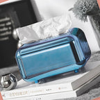 Tissue Storage Box Electroplated Magnetic Retro Built in Spring Facial Tissue Dispenser Box for Home Blue